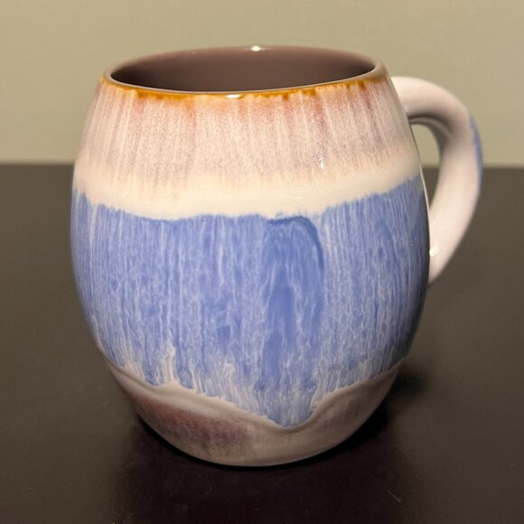 MY CAFE Handcrafted Barrel-Shaped Jumbo Drip Glaze Mug in Blue, Gray & White - Picture 4 of 16